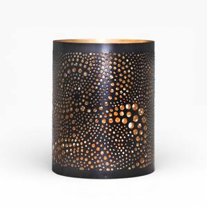 Portavelas de Metal Negro con Diseño Circular Perforado Denso e Interior Dorado Cálido para Decoración Ambiental del Hogar - Product Image 1