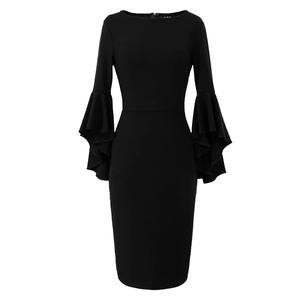 Custom Black Casual Knee Length Office <b>Dress</b> Printing Plain Women Jersey Cotton T-shirt <b>Career</b> <b>Dresses</b> - Product Image 2