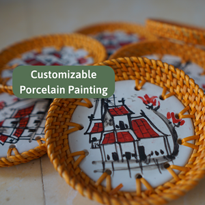 BOHO cuisine Table décor Table sous-verres imprimé rond en céramique tissé tasse caboteur bureau café salle à manger fête en plein air mariage - Product Image 5