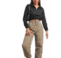Veste coupe-vent courte pour femme avec broderie, en nylon, imperméable et respirante, design sportif