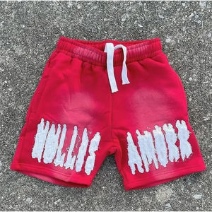 Pantalones cortos desteñidos con Sol Azul de calidad real con diamantes de imitación, pantalones cortos de lavado bordados desgastados con estampado personalizado - Product Image 2