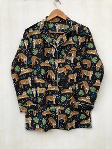 Tiger Print Pure Cotton Pajamas <b>Set</b> Soft Night Suit for Her-Indian Cotton Animal Print Dress for Sleepwear or Gift - Product Image 4