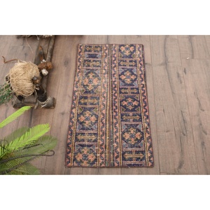 Alfombra de 1.4x2.8 pies, Alfombra Turca Vintage, Alfombra de Lana Azul Ombré - Product Image 1