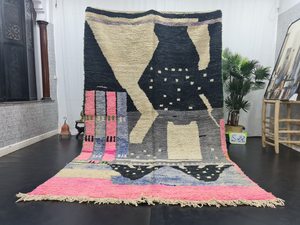 Black and Grey Moroccan Sheep Wool Carpet Rug Handmade Abstract Boujaad Large High Pile for Living Room Free Delivery - Product Image 6