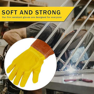 Guantes de soldadura Tig de cuero de vaca de grano y cuero dividido de calidad superior Guantes de construcción resistentes al calor de protección personal - Product Image 4
