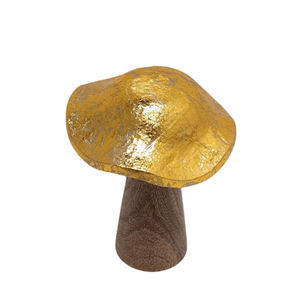 Ensemble de 3 sculptures décoratives en aluminium en forme de champignon avec base, couleur or, taille moyenne, design luxueux, pour la décoration de la maison et du dessus de table - Product Image 2