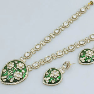 Dernières élégantes Kundan & Minakari fantaisie indienne traditionnelle ton or Kundan perle Long collier boucles d'oreilles ensemble femmes et filles - Product Image 1