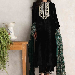 2023 New Year Indian & Pakistani Stylish Embroidery on Long Kurta with Lace Pant Dress for Party or Wedding - Product Image 1