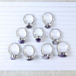 Natural púrpura Chevron amatista anillos de piedras preciosas joyería Boho diseñador Collet anillos joyería piedra preciosa cabujón - Product Image 6