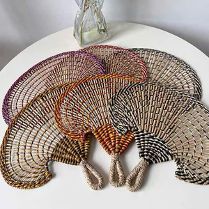 หญ้าทะเลธรรมชาติพัดมือติดผนังทำด้วยมือแนววินเทจสำหรับฤดูร้อนผลิตในเวียดนาม - Product Image 1