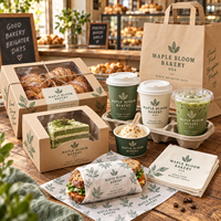 AT PACK Ensemble d'emballages personnalisés pour boulangerie à emporter avec sacs en papier, boîtes à gâteaux, gobelets à café, papier d'emballage et fournitures à emporter pour café