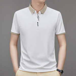 Summer New Men's Youth Scissors Collar Ice Silk Breathable Fashion Trend Short-Sleeved T for POLO Shirt Front Logo Smart Casual - Product Image 3