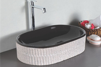 Évier de navire salle de bain de luxe Wc blanc noir couleur dessus de Table facile à nettoyer poterie carré salle de bain comptoir au-dessus du bassin en céramique
