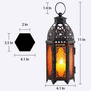 Lanterne hexagonale marocaine vintage en métal avec bougeoir de table suspendu en verre ambré pour la maison jardin noël décor de pâques - Product Image 4