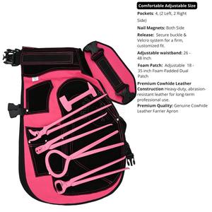 Kit d'outils de maréchal-ferrant et ensemble tablier rose, tablier de maréchal-ferrant avec poches à outils, pince à sabots, pince à clous, extracteur, testeur de sabots et polisseur - Product Image 2