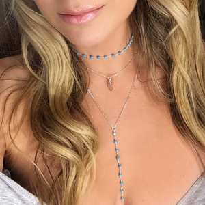 Gargantilla de plata de ley con piedras preciosas turquesas, collar de cristal delicado para capas o uso diario - Product Image 4