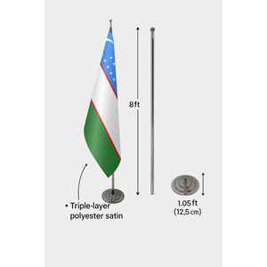 Drapeau intérieur officiel de l'Ouzbékistan avec logo personnalisé 3x5 pieds, impression numérique sur nylon de soie, mât en aluminium pour l'assurance automobile - Product Image 5