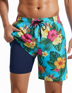 Shorts de bain pour hommes à séchage rapide, grande taille, imperméables, imprimés numériquement, en tissu Spandex/Polyester, personnalisables avec logo OEM, taille élastique, tendance - Product Image 2