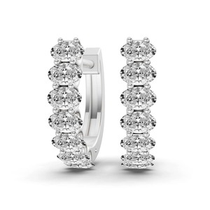 Elongated Oval Lab Grown Diamond <b>Huggie</b> Earrings 1.25 Ct Tw F-G Color VS Clarity 14 Diamonds 14K <b>Solid</b> <b>Gold</b> Fashionable Curve - Product Image 1