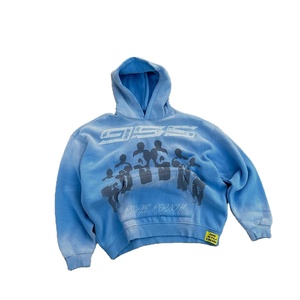 เสื้อมีฮู้ดของผู้ชายดีไซน์แนวสตรีทแวร์สไตล์วินเทจ380GSM พิมพ์ลาย DTG ซีดจางผ้าเฟรนช์เทอร์รี่ปักดิจิตอลสำหรับฤดูหนาว - Product Image 2