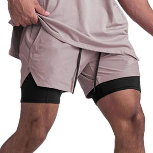 กางเกงขาสั้นสองชั้นของผู้ชายกางเกงลำลองเอวยางยืดสวมใส่สบายมีสไตล์ใหม่ขนาดผู้ใหญ่ - Product Image 1
