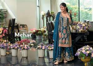 Hermoso vestido de calidad de exportación India Hevey Chinon Salwar Suit & Dupatta con fabricación de trabajo de bordado de La India para la venta - Product Image 3