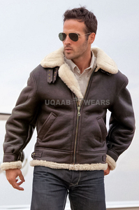 Blouson d'aviateur B3 en cuir véritable pour hommes, pilote de la deuxième guerre mondiale, blouson aviateur en fourrure de mouton, veste vintage décontractée à la mode, vente en gros - Product Image 3