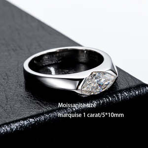 Bague de fiançailles en argent 925 avec moissanite solitaire 1 carat de couleur D VVS, taille marquise, sertie clos, style Hip Hop, luxe, élégante et éternelle - Product Image 5