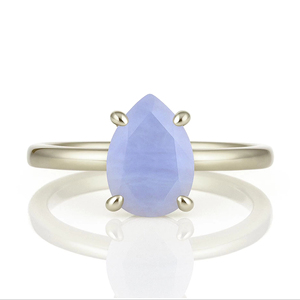 Impresionantes anillos solitarios nupciales de Plata de Ley 925 sólida delicados ágata de encaje azul Natural corte de pera piedras preciosas bodas fiestas - Product Image 1