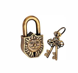 Functional Brass Padlock Lock with Keys Working Sun Face Door Lock Fully Functional Handmade Unique Collectible Locks - Product Image 1