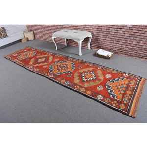 Alfombra Turca de 2.9x11.4 pies, Alfombra Vintage, Alfombra de Lana Roja Naranja Estilo Suroeste - Product Image 2