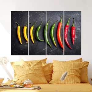 Toile imprimée moderne : Affiche de poivrons colorés, Art de cuisine, 4P : Prêt à accrocher - Product Image 1