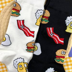Funny Cartoon Food Crew <b>Socks</b> with Burger Beer Egg Design Knitted Cotton Custom Logo for <b>Women</b> Gift or Daily Use Wholesale - Product Image 5