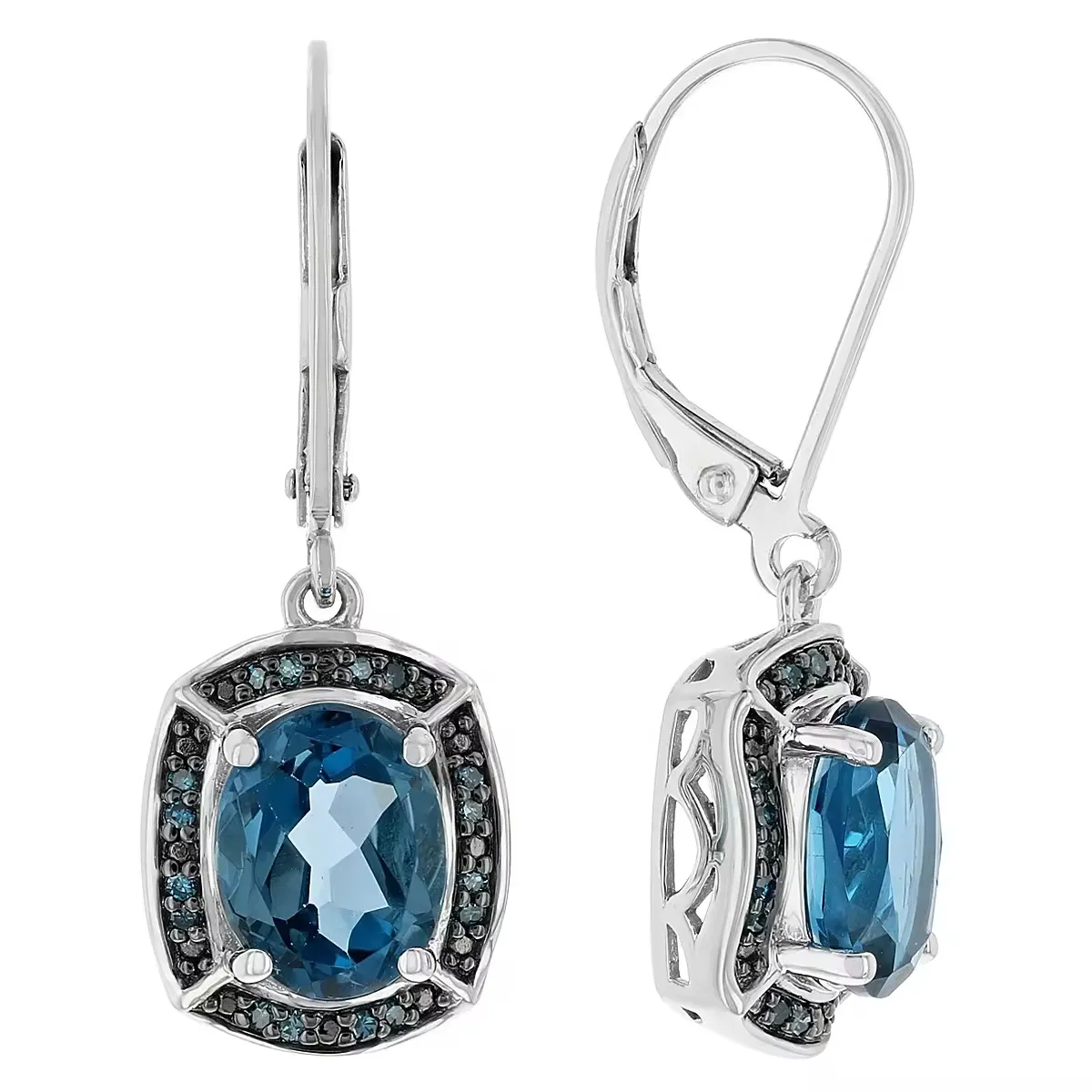Londoner blauer Topas-Ohrringe: Rhodium Über Sterling-Silber | exquisite feine Schmuckteile | tiefblaue Eleganz mit raffiniertem Reiz