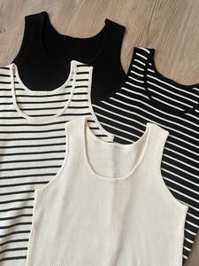 เสื้อแขนกุดลำลองลายทางทรงหลวมของผู้หญิงเสื้อกล้ามคอกลมและเปิดไหล่สำหรับกลางแจ้งฤดูร้อน - Product Image 3