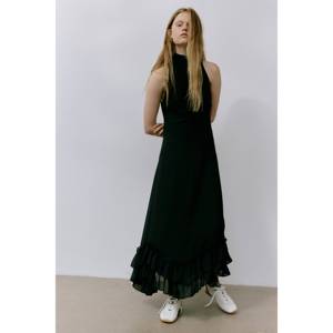 Robe longue décontractée en mousseline élégante à volants, respirante, avec fermeture éclair discrète, drapée et ajourée, idéale pour le quotidien, la rue ou le bureau, pour femme tendance - Product Image 1