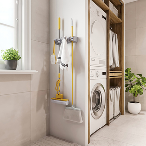 Emuca Colgador de Pared Plástico Gris España para Escoba y Fregona 5 Ganchos y 4 Agujeros - Product Image 2