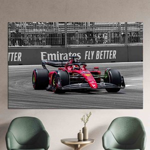 Tableau sur toile Charles Leclerc Ferrari F1 : Décoration murale encadrée noire, toile encollée - Product Image 1