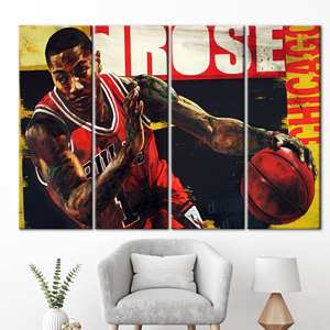 Lienzo Impreso: Póster de Derrick Rose, Arte para Cuarto de Hombre, Jugador de Baloncesto, 4P: Enmarcado en Galería - Product Image 1