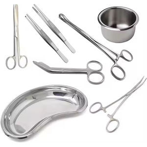Kit d'instruments chirurgicaux pour pansements en acier inoxydable, 8 pièces, ciseaux pour pansements, pinces, gallipot et plateau pour reins, approuvé CE ISO - Product Image 1