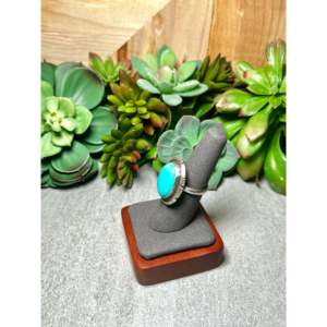 Alfred Martinez Kingman Turquoise & Rose-Gold Plated Sterling Silver <b>Adjustable</b> <b>Ring</b> Stainless Steel Inlay Setting Gift - Product Image 3