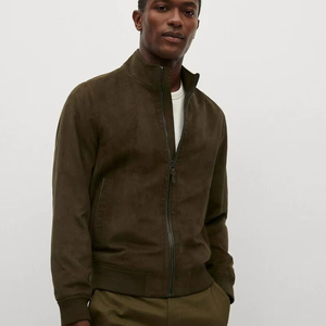 Vintage Wool Leather Varsity Bomber <b>Jacket</b> With Custom Print Baseball Style for <b>Men</b> Neck Zipper Fashion Coats Male Casual - Product Image 5