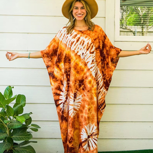 Beautiful Elegant Handmade Indian Cotton <b>Kaftan</b> for Women Half Sleeve Long Maxi Tie Dye Straight Wholesale Prices Great Gift - Product Image 1