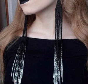 Black <b>Silver</b> Very <b>Long</b> <b>Earrings</b>, extra <b>Long</b> <b>Earring</b> - Product Image 1
