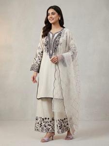 Conjunto de Top de Algodón con Bordado de Diseño y Dupatta y Plazzo, Completamente Cosido y Listo para Usar - Product Image 3
