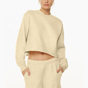 Sudadera con Capucha de Color Sólido de Primera Calidad Personalizada para Mujer, Sudadera Corta con Dobladillo sin Rematar, Conjunto de Sudadera 100% Algodón Ecológico - Product Image 2