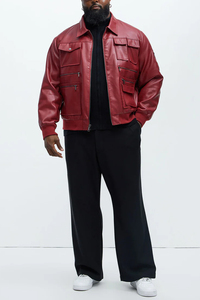 Chaqueta de Cuero con Cierre, Diseño Moderno, Logotipo Bordado Personalizado OEM, Impermeable, Negra, Corte Cuadrado, Estilo Urbano para Hombre - Product Image 2