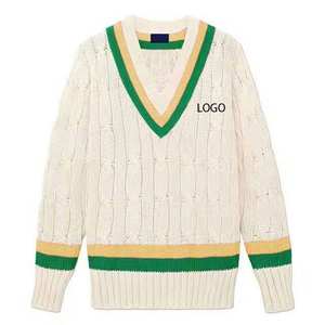 Suéter de Punto Trenzado con Cuello en V Unisex Personalizado OEM, Azul y Rosa, Lana/Acrílico, con Logotipo Frontal Personalizado, Ropa Casual de Invierno - Product Image 3