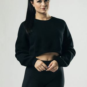 Sudadera con capucha de gran tamaño para mujer, Sudadera con capucha recortada completa de lana, mangas cortas deportivas de punto de viscosa con logotipo personalizado - Product Image 5