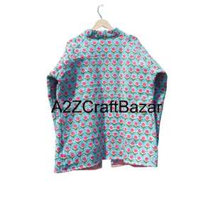 Veste matelassée en coton réversible faite à la main pour femmes, imprimé floral en blocs, style indien bohème, manteau d'hiver pour les mariages - Product Image 6